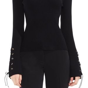 Vince Camuto Lace-Up Bell Sleeve Ribbed Sweater